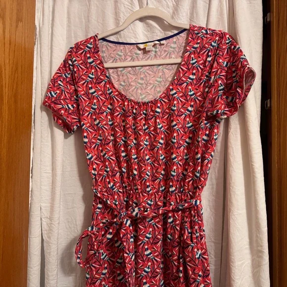 Boden midi 10-long dress with whimsical birds, cotton jersey with pockets & sash - Picture 2 of 6